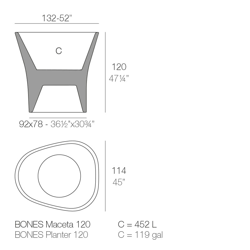 Bones planter 132 by Vondom, dimensions 132 cm width and 120 cm height–| Planter dimensions