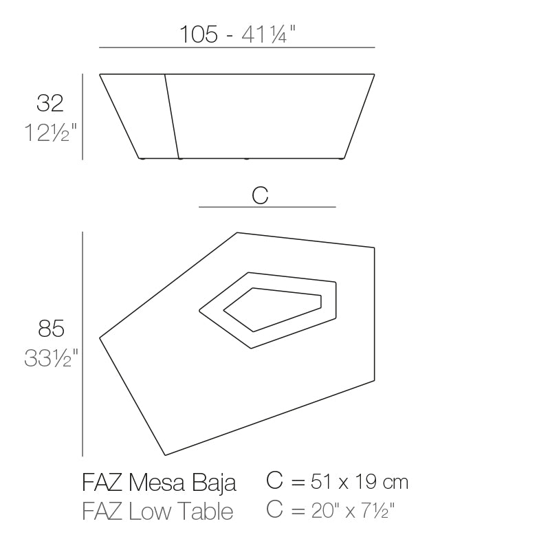 Faz coffee table dimensions 32 cm height and 105 cm length | Table dimensions