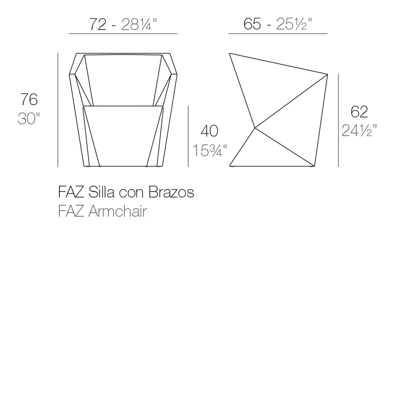 Faz armchair dimensions diagram 76 cm height and 72 cm width | Chair dimensions