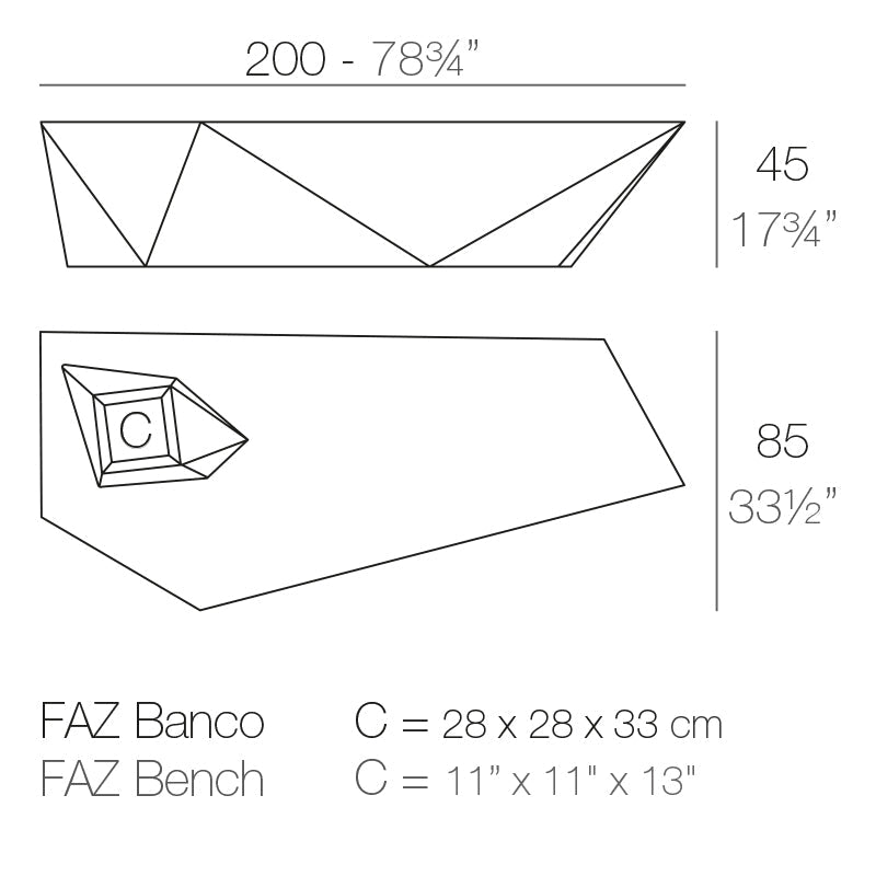 Faz bench by Ramón Esteve for Vondom, bench dimensions 200cm width 85cm height | Bench dimensions