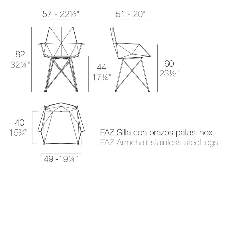 Faz chair dimensions diagram 82cm Height 57cm width | Chair dimensions