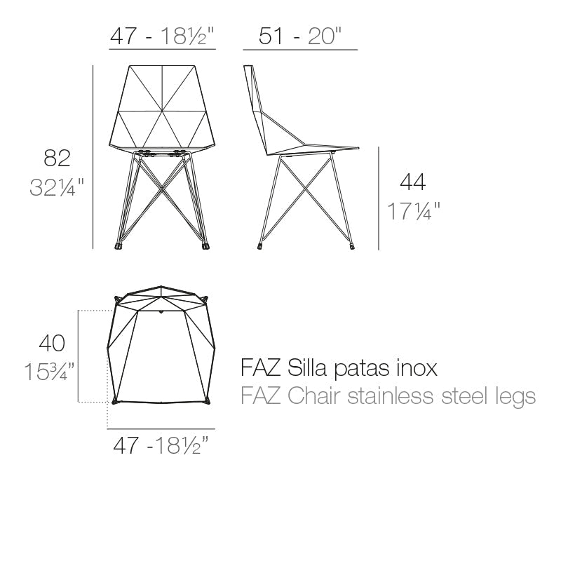 Faz chair steel base dimensions diagram 82 cm height and 47 cm width | Chair dimensions