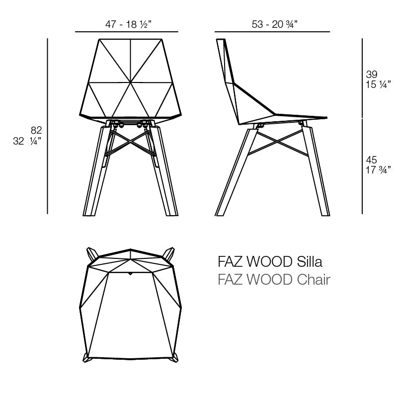 Faz chair wooden legs dimensions 82 cm height and 53 cm width| Chair dimensions