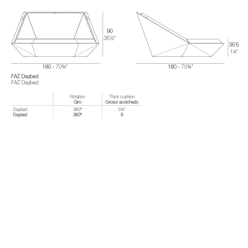 Faz daybed dimensions diagram 90cm height and 180 cm width .| Daybed dimensions