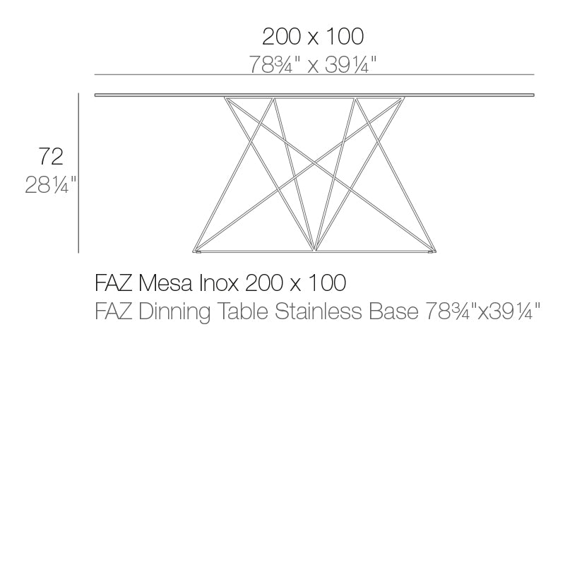 Faz large steel table dimensions 72cm in height and 200x100 length| Table dimensions
