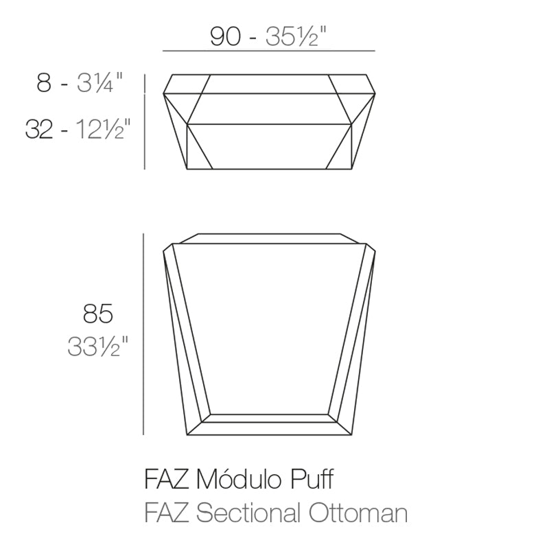Faz ottoman dimensions diagram 32 cm height and 90cm width| Ottoman dimensions