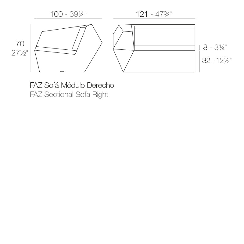 Faz sofa right section dimensions 70 cm height and 121 cm width| Sofa dimensions