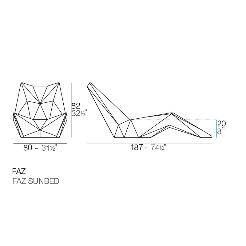 Faz sunbed by Ramón Esteve for Vondom, sustainable modern outdoor lounger dimensions 82cm height and 187 cm length– Modern Coastal Living.| Sunbed dimensions