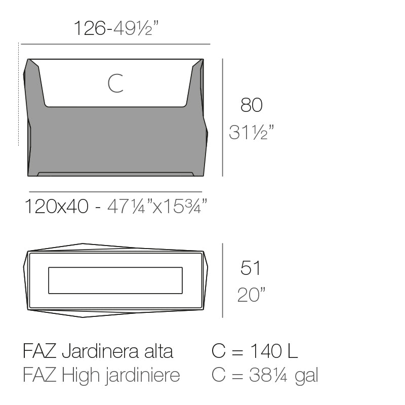 Faz Wall planter by Vondom, dimensions 126 cm width 80cm height base 120cm 51 cm deep| Planter dimensions
