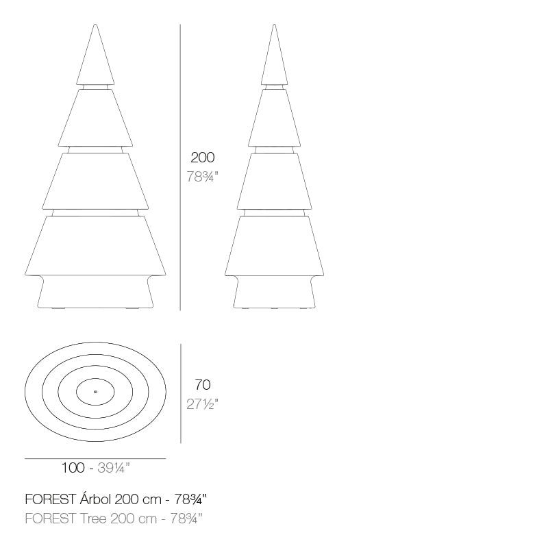 Large Forest lamp by Vondom, dimensions 200cm height 100 cm width and 70cm deep –.| Large tree dimensions