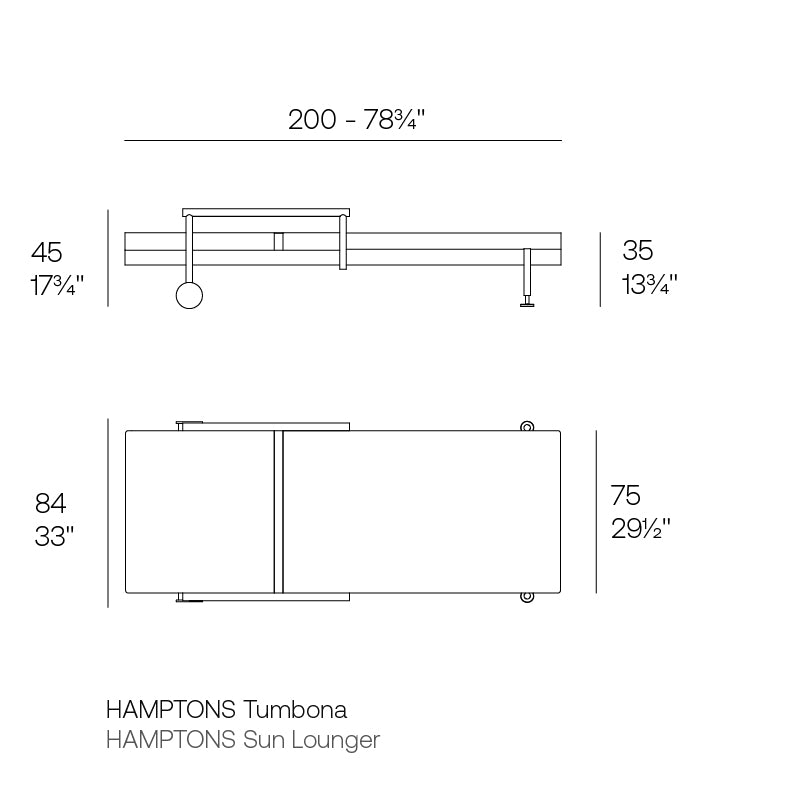 Hamptons sun lounger dimensions diagram 200cm length 45cm height | Sun Lounger dimensions