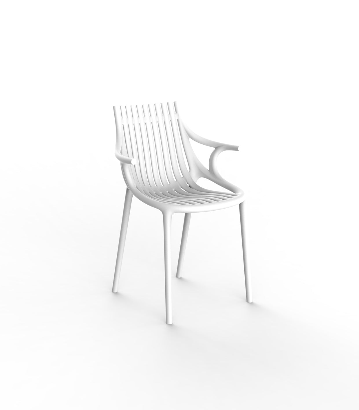 White Ibiza chair with arms by Eugeni Quitllet for Vondom, luxury outdoor armchair in reclaimed elegance crafted from Mediterranean recycled plastic – Modern Coastal Living.| White