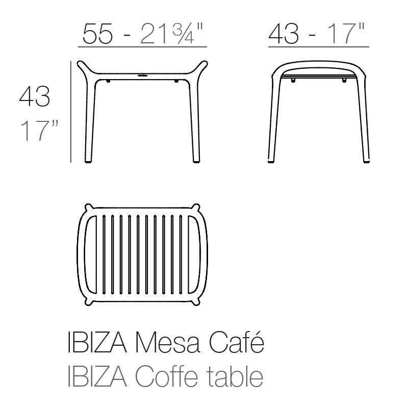 Ibiza side table dimensions diagram 55cm width and 43 cm in height| Table dimensions