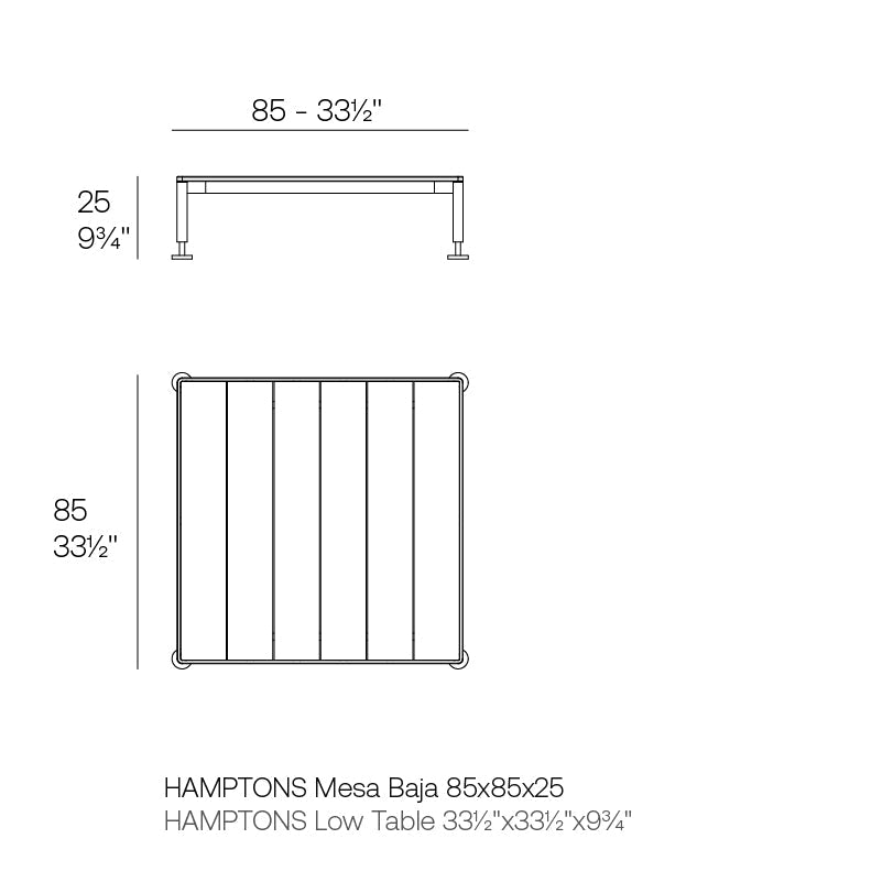 Small hamptons table dimensions diagram 85 cm length and 25cm height | Table dimensions