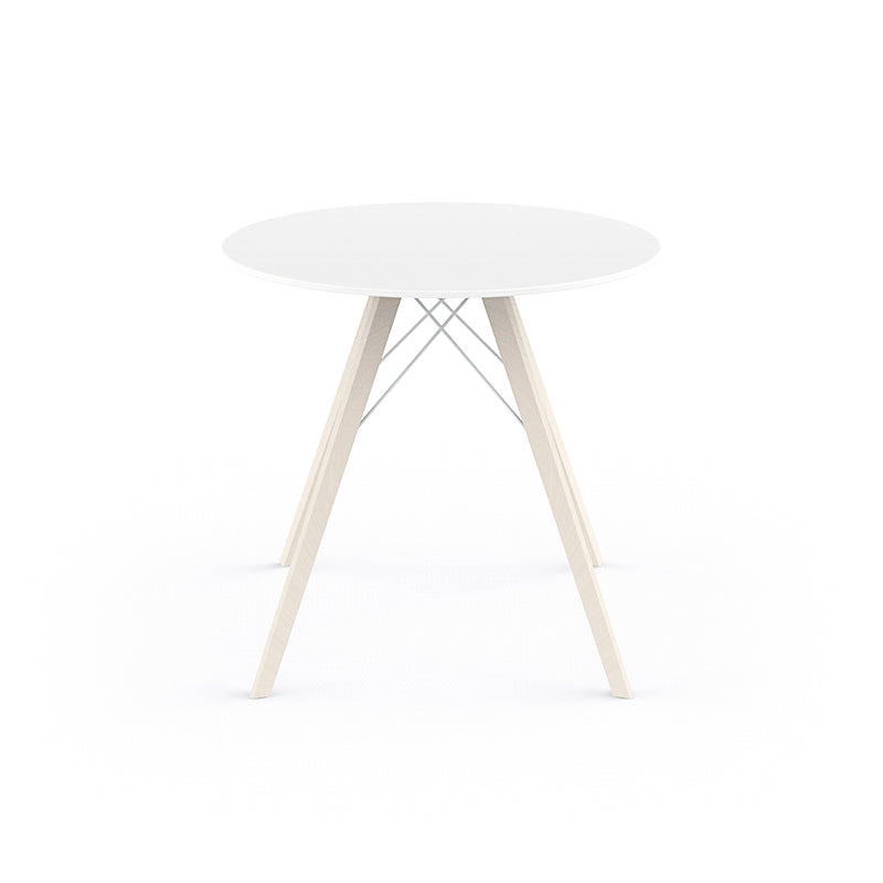 Wood 1 ( lighter wood) Faz medium wood round dining table by Ramón Esteve for Vondom, sustainable compact table – Modern Coastal Living.| Wood 1