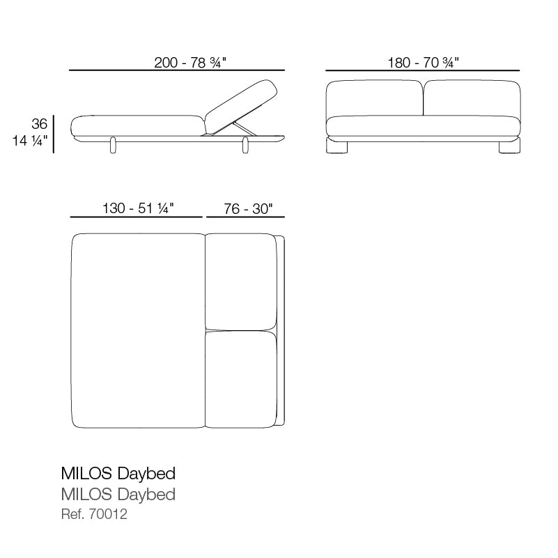 Milos Daybed eco-conscious luxury at Modern Coastal Living dimensions diagram 200cm length 36 cm in height and 180 cm in width | Daybed dimensions
