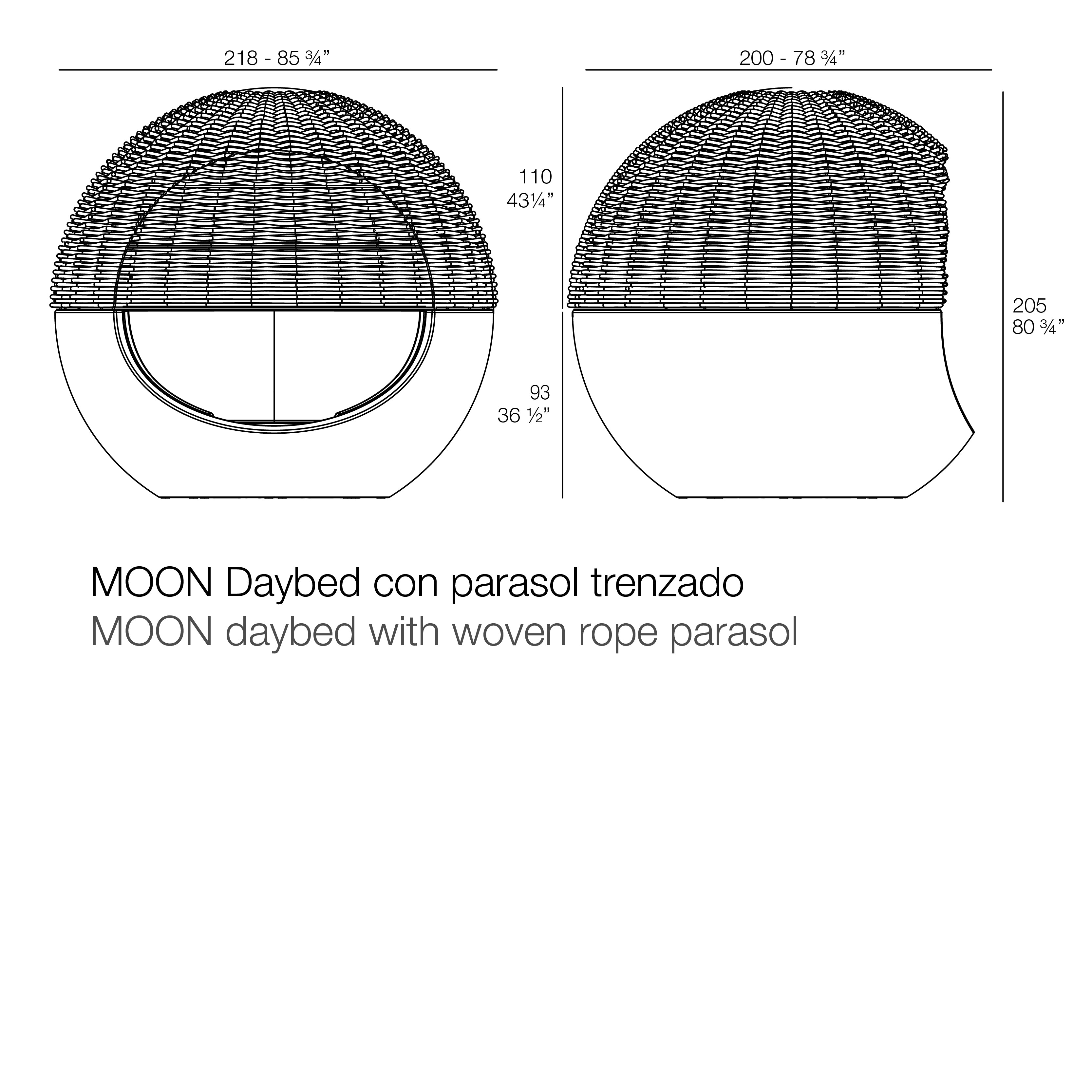 Moon daybed with woven rope dimensions 218 cm in length and 205 cm in height| Daybed dimensions