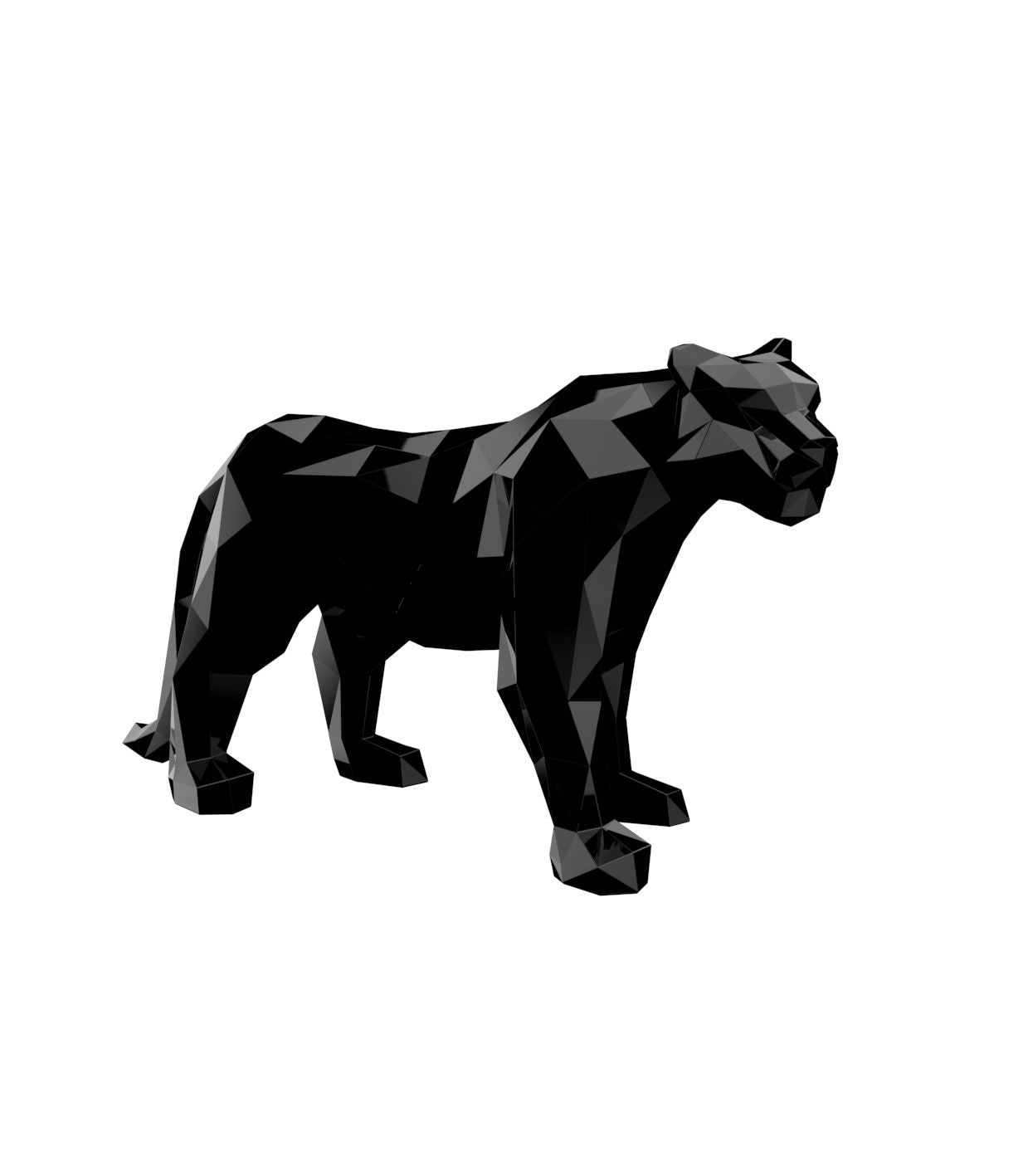Gloss black Origami Hyou leopard sculpture by Vondom, sleek origami-inspired big cat in sustainable materials – Modern Coastal Living.| Gloss Black