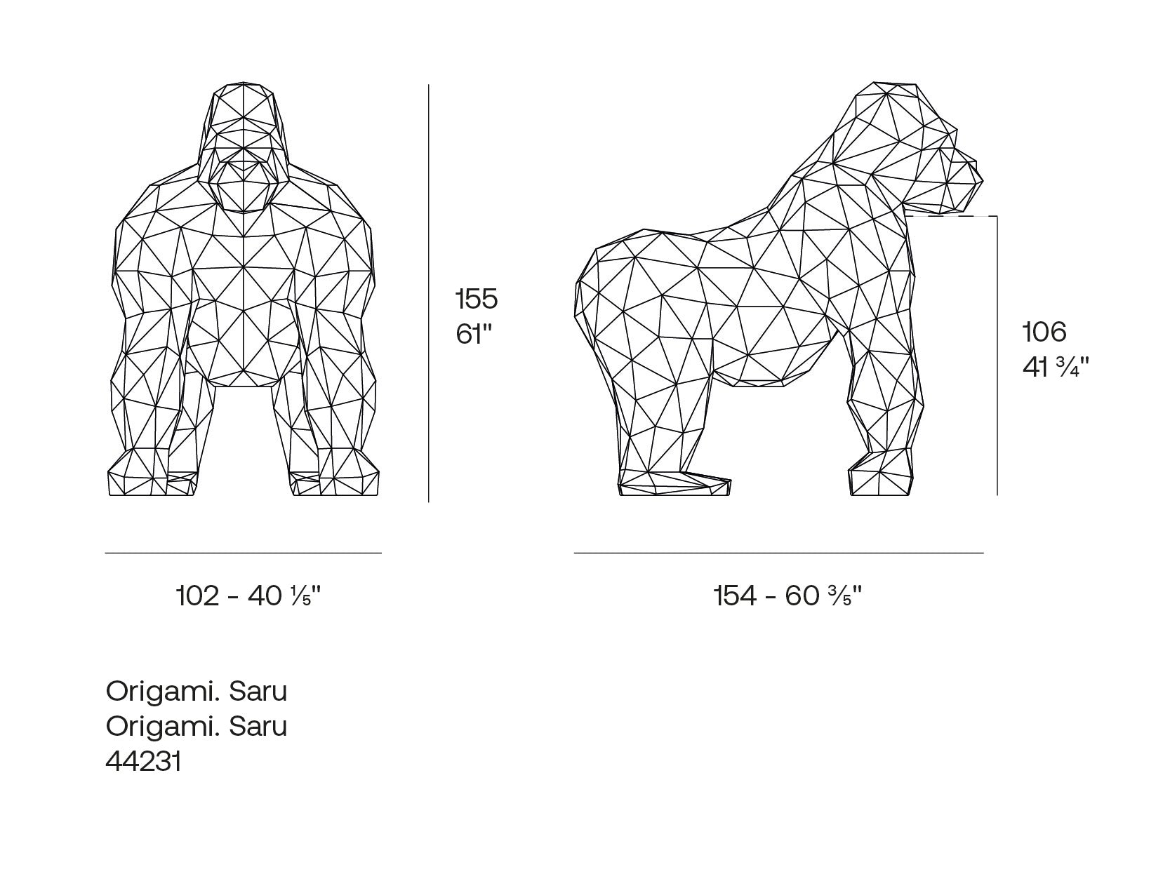 Origami Saru gorilla sculpture by Vondom, dimensions 155cm height 102cm width – .| Saru dimensions