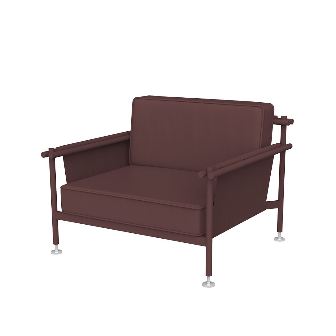 Purjai red Hamptons lounge chair by Ramón Esteve for Vondom, luxury outdoor seating in reclaimed elegance crafted from Mediterranean recycled plastic – Modern Coastal Living.| Purjai Red