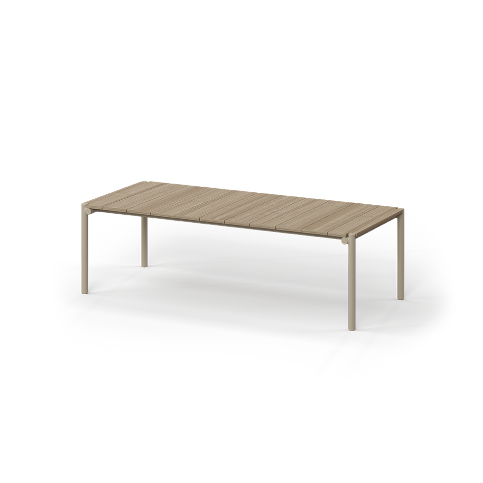 Weathered Teak Tulum Dining Table by Eugeni Quitllet for Vondom for Modern Coastal Living sustainable luxury crafted with aluminium and recycled materials| Weathered Teak