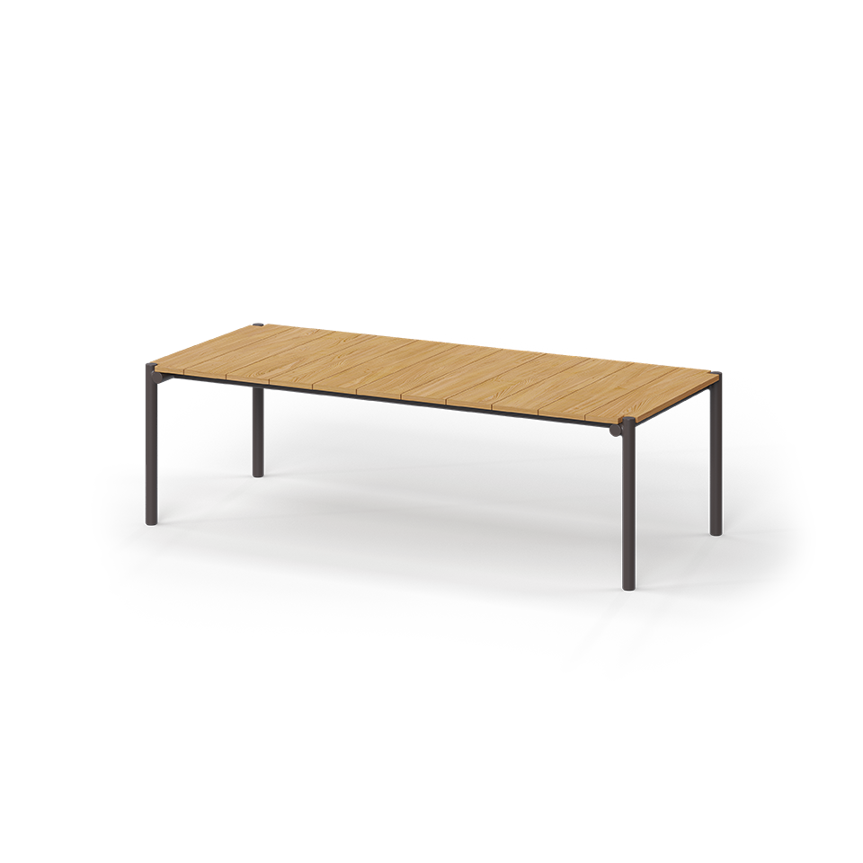 Natural Teak wood Tulum Dining Table by Eugeni Quitllet for Vondom for Modern Coastal Living sustainable luxury crafted with aluminium and recycled materials| Natural Teak