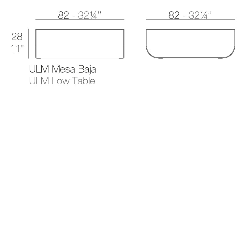 ULM coffee table dimensions diagram 82 cm length and 28cm height| Table dimensions