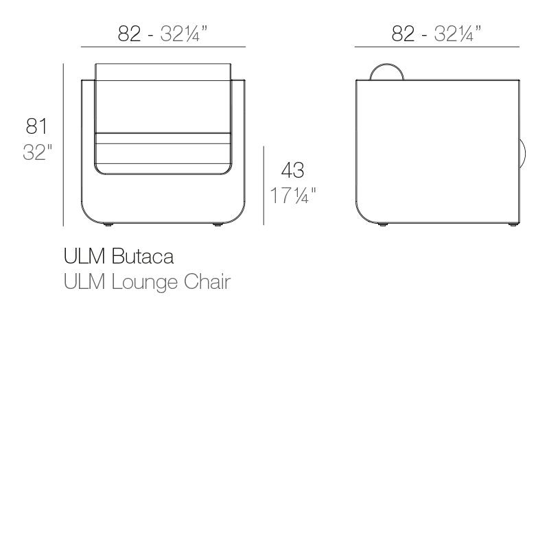 ULM Lounge chair dimensions by Vondom 82 cm width and 81 cm height | Chair dimensions