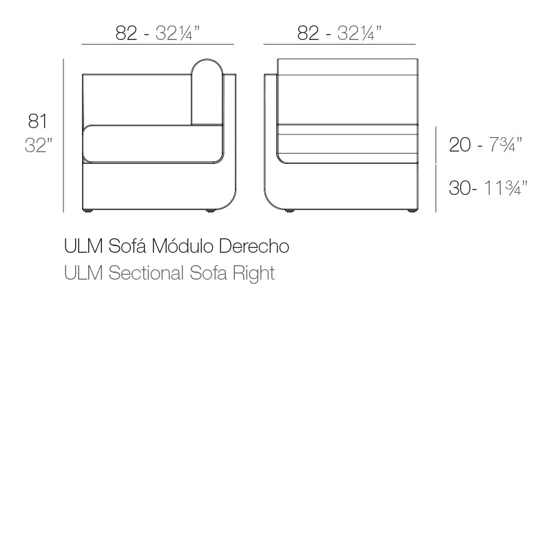 ULM right modular section sofa dimensions 82 cm width and 81cm height | Sofa dimensions