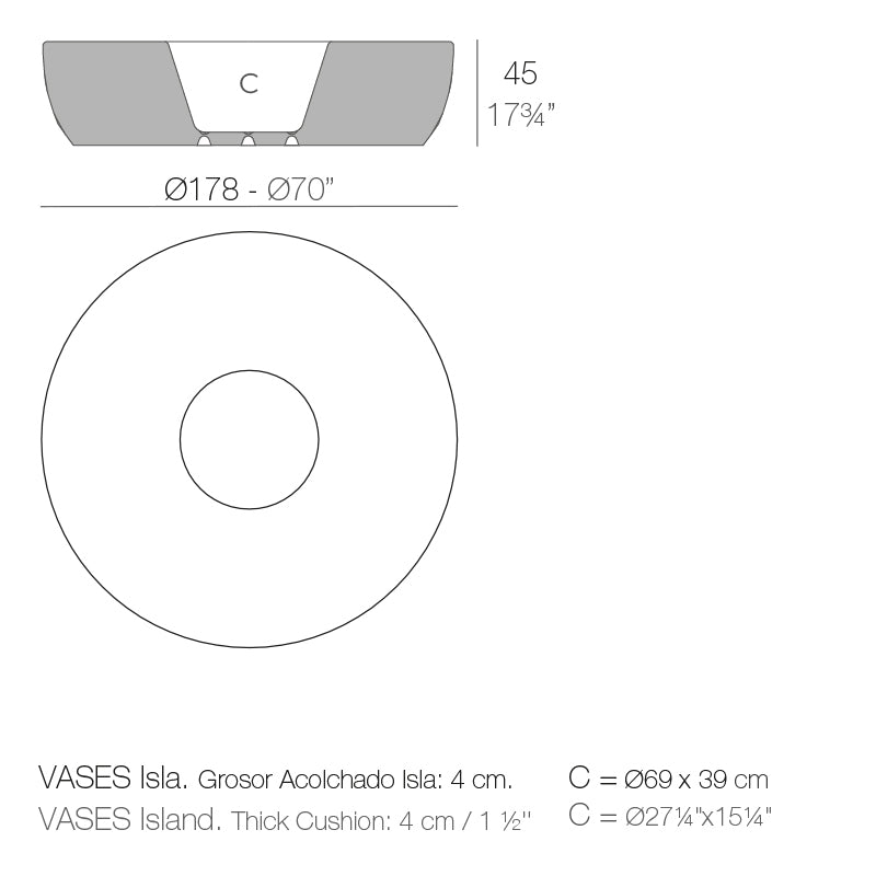 Vases Island planter by Vondom in sustainable design, dimensions Ø178 cm 45 cm height | Planter dimensions