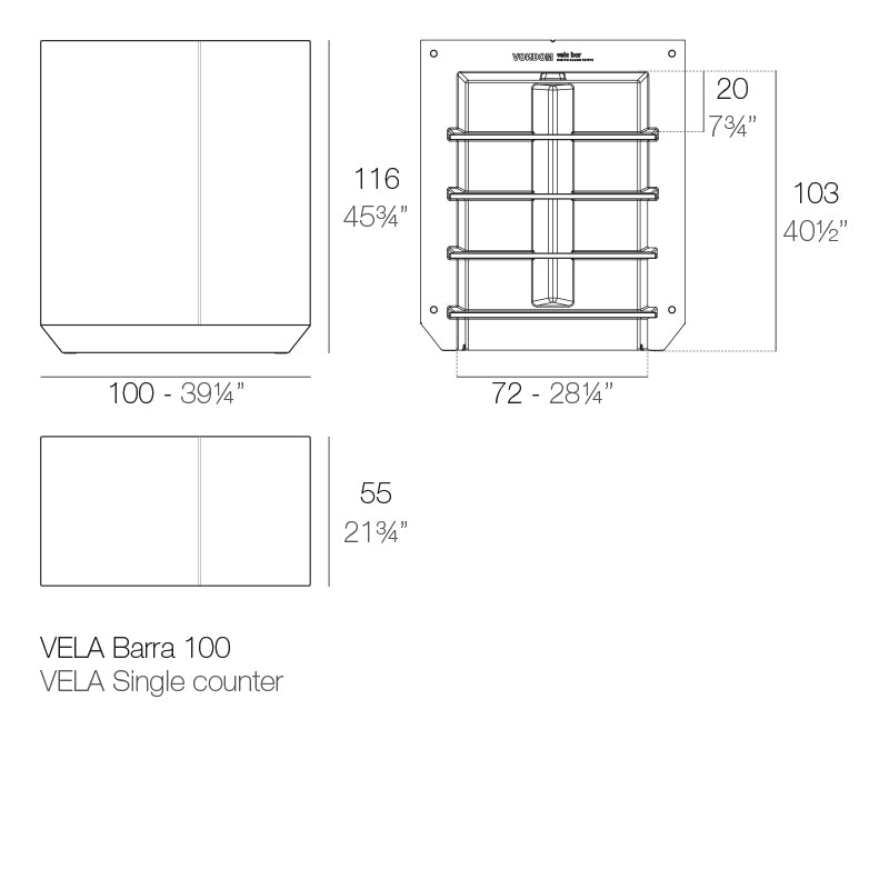 Vela single bar by Vondom, sleek sustainable modular bar by Ramón Esteve for indoor and outdoor entertaining Dimensions 116cm tall 100cm width – Modern Coastal Living.| Bar dimensions