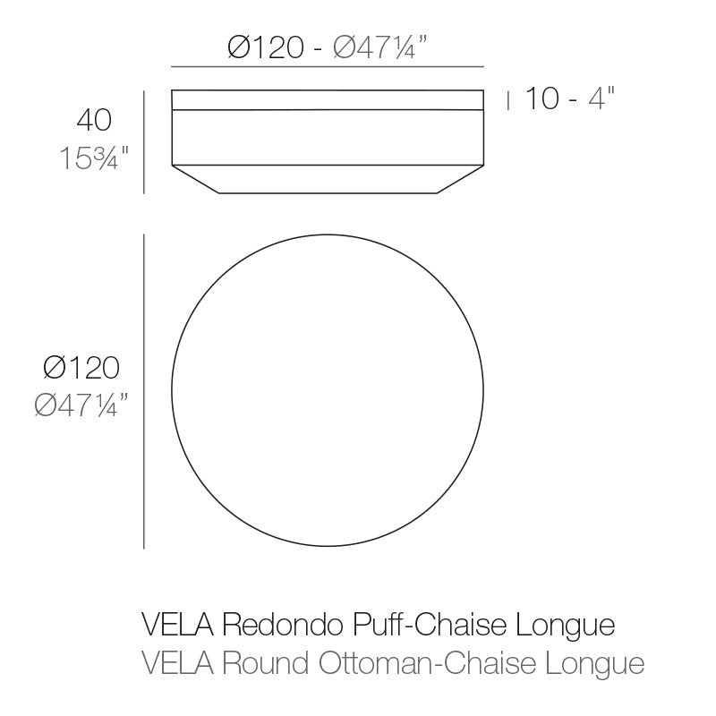 Vela large round ottoman dimensions diagram 40 cm height Ø120 cm | Ottoman dimensions