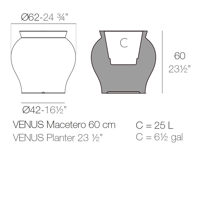 Venus planter 62 by Vondom, dimensions Ø62 cm width and 60 cm height | Planter dimensions
