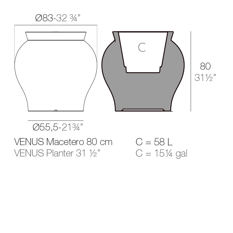 Venus planter 83 by Vondom, dimensions Ø83cm width 80 cm length Ø55 cm base| Planter dimensions