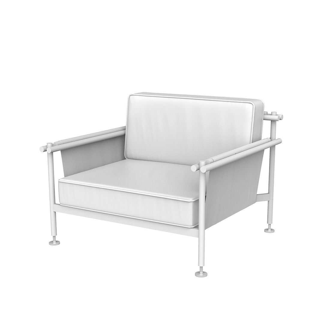 White Hamptons lounge chair by Ramón Esteve for Vondom, luxury outdoor seating in reclaimed elegance crafted from Mediterranean recycled plastic – Modern Coastal Living.| White