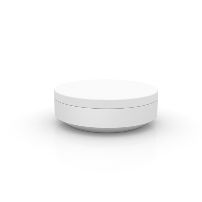 White Vela large round ottoman by Ramón Esteve for Vondom, oversized modular piece made from recycled Mediterranean plastic – Modern Coastal Living.| White