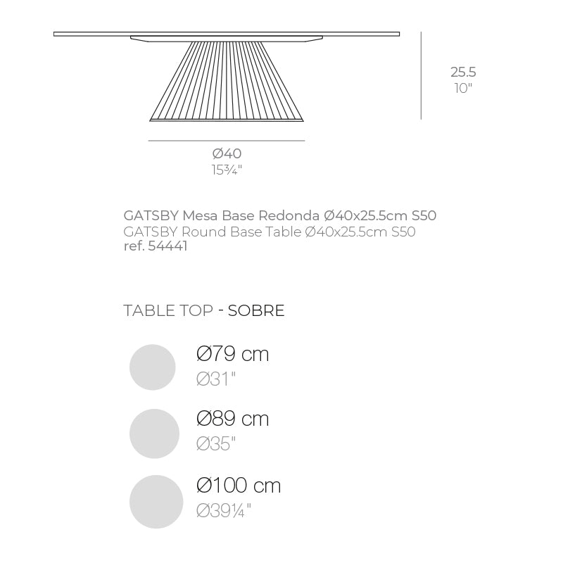 54441 gatsby table dimensions diagram 25.5 cm in height and Ø40 base | 54441 dimensions