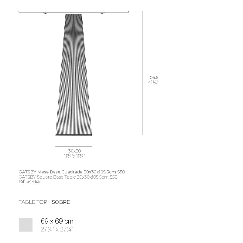 54463 gatsby table dimensions diagram 105.5 in height and 3x30 at the base| 54463 dimensions