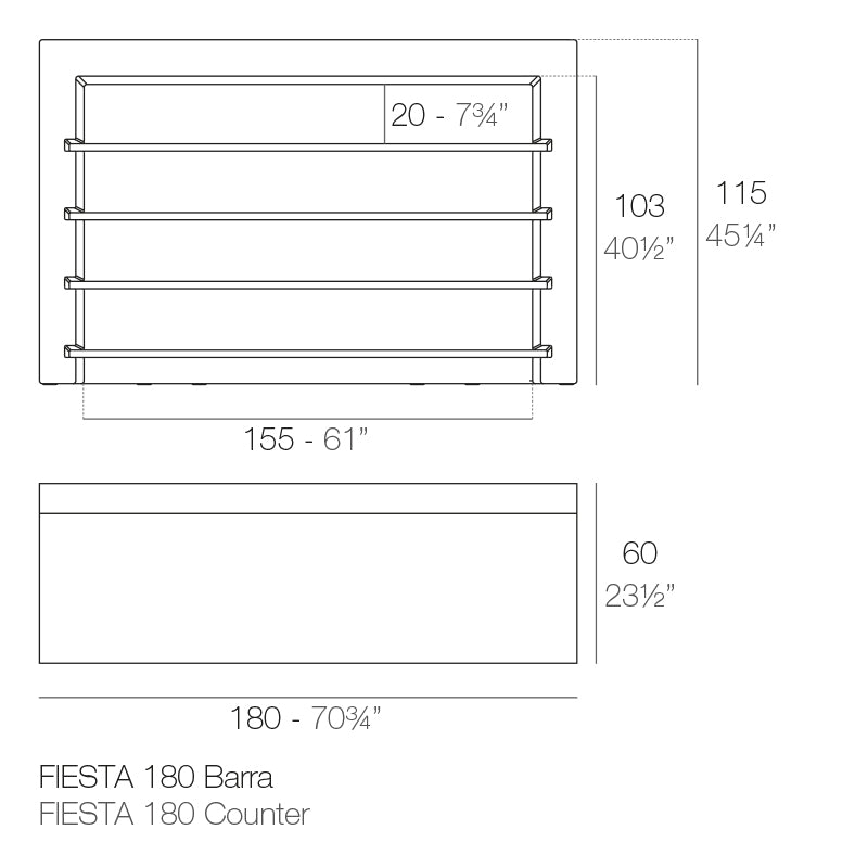 Fiesta counter by Archirivolto Design for Vondom, sustainable modular bar for modern outdoor entertaining dimensions 115cm height and 180 cm width – Modern Coastal Living.| Bar dimensions