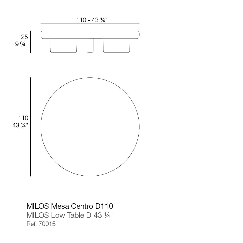 70015 milos coffee table dimensions  Ø 110cm and 25 cm in height | Table dimensions