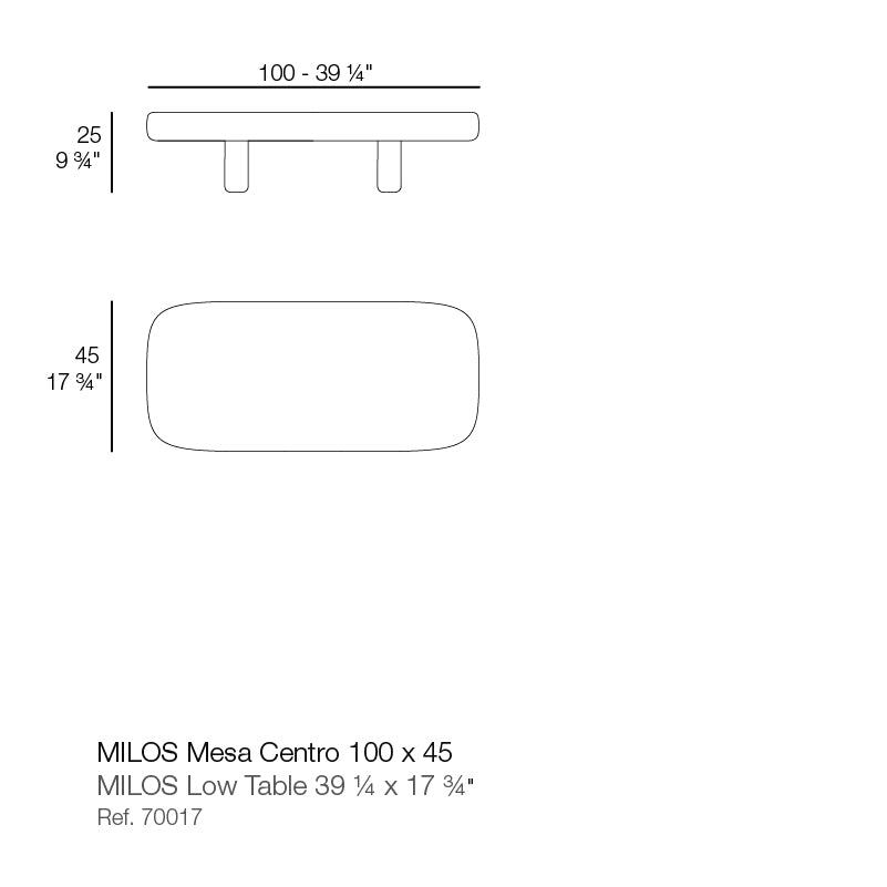 70017 milos coffee table dimensions  diagram table top 100cm length and 45 cm in width and 25 cm in height | Table dimensions