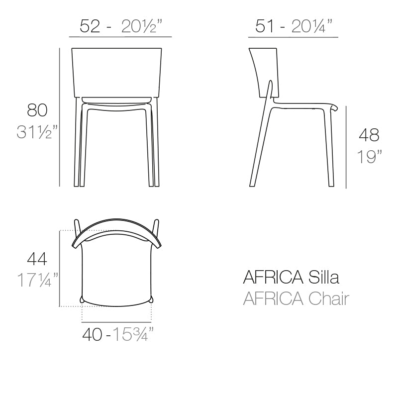 Africa chair dimensions diagram 52 cm in length and 80 cm in height| Chair dimensions