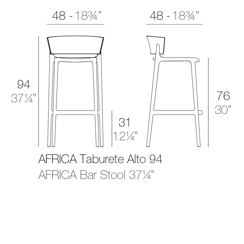 Africa stool dimensions diagram 48 cm in width and 94 cm in height | Stool dimensions
