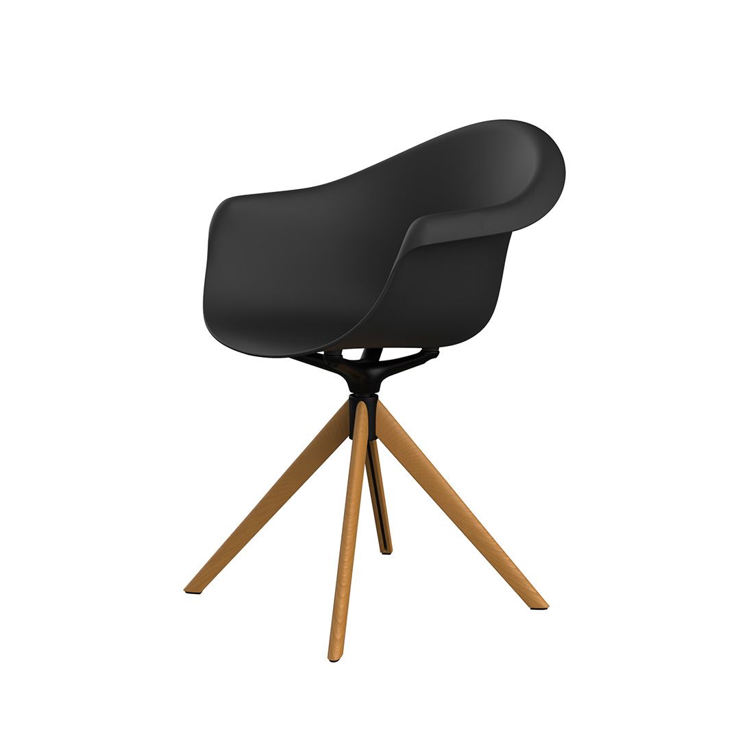 Black Incasso Swivel Armchair with Wooden Legs by Vondom eco-luxury Mediterranean seating at Modern Coastal Living| Black