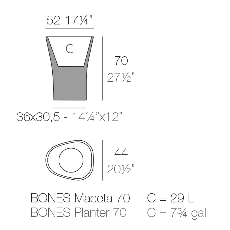 Bones planter 52 dimensions by Vondom,. 70cm tall 52cm width – .|Planter dimensions