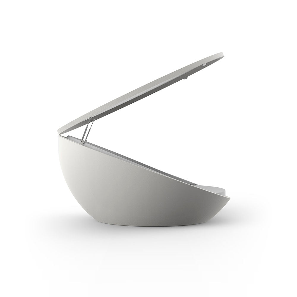 Ecru with canopy ULM daybed with canopy by Ramón Esteve for Vondom, luxury outdoor lounger crafted from Mediterranean recycled plastic – Modern Coastal Living.| Ecru