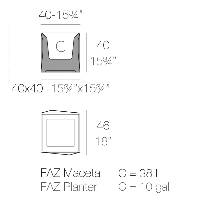 Faz Cube planter by Vondom, dimensions 40 cm width , 40 cm height  | Planter dimensions