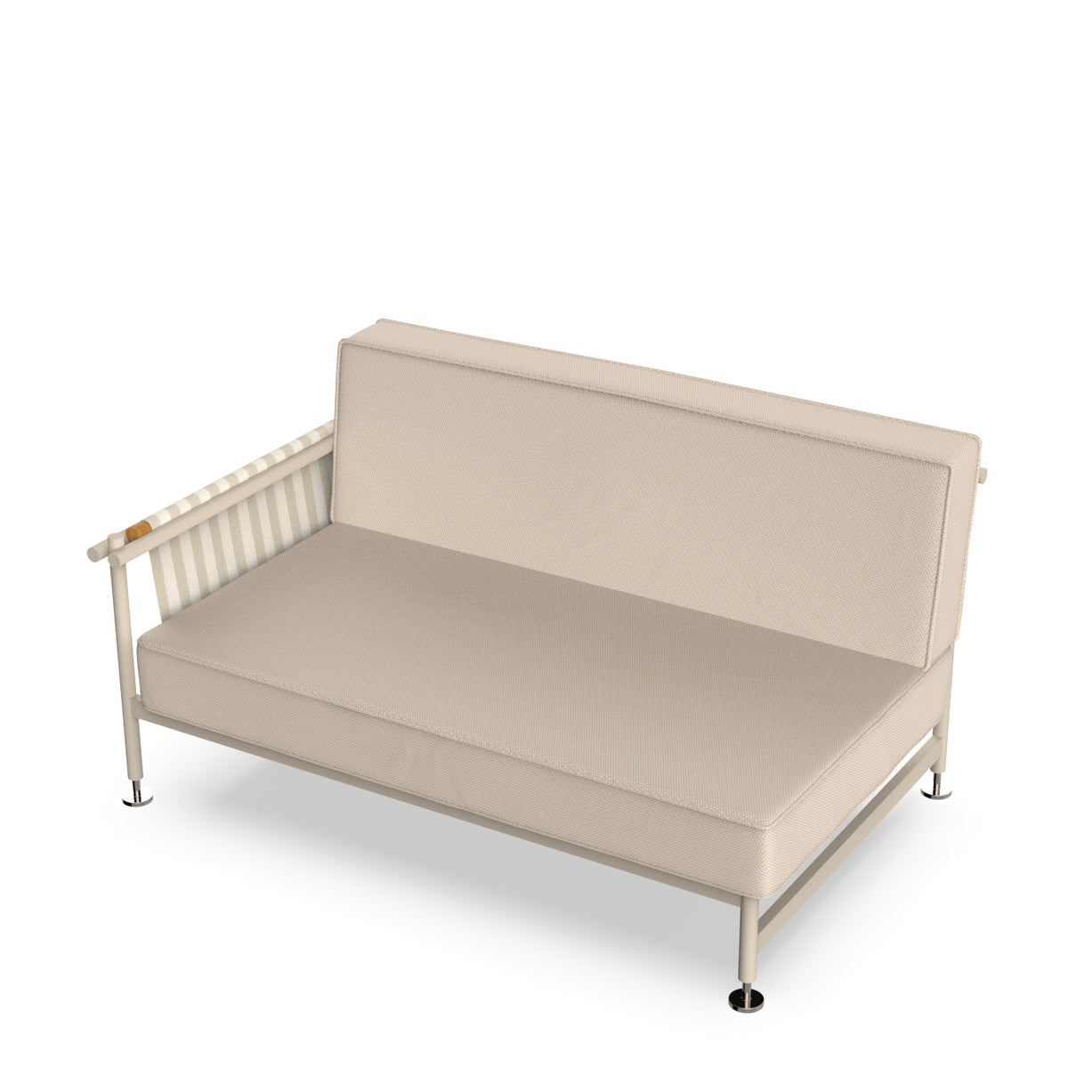 Crema Hamptons sectional sofa right armrest by Ramón Esteve for Vondom, luxury outdoor seating in reclaimed design with recycled aluminium and reclaimed fabrics – Modern Coastal Living.| Crema
