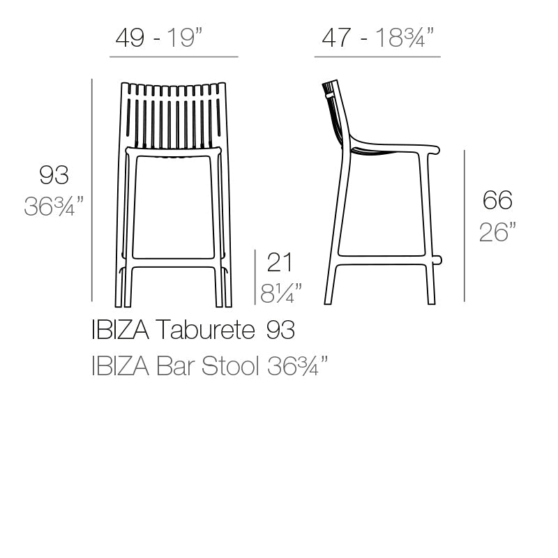 Ibiza bar stool by vondom small  bar stool dimensions 49 cm width and 93 cm in height| Small stool dimensions