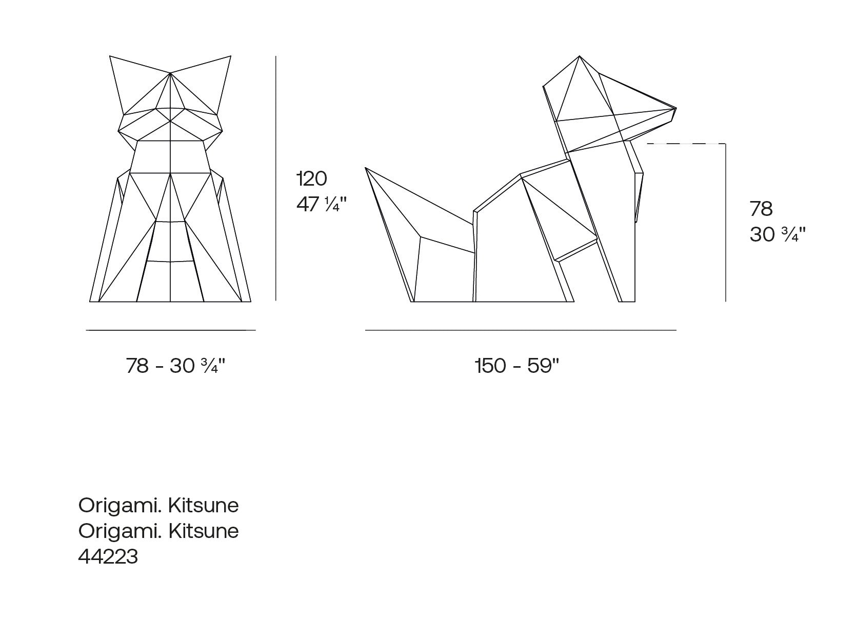 Origami Kitsune fox sculpture by Vondom,  dimensions 120cm height 78 cm width – .| Kitsune dimensions